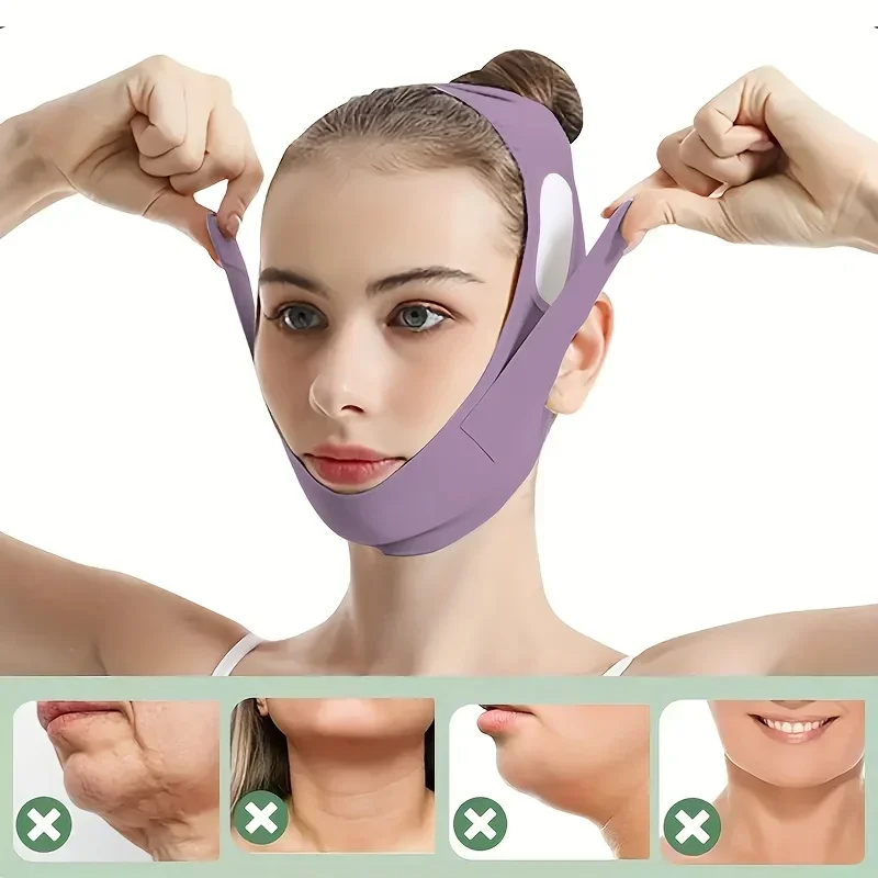 Fascia per il lifting facciale notturno con fibra di grafene - Riduttore doppio mento e definitore della mascella, cinturino di bellezza riutilizzabile lavabile 5 dimensioni