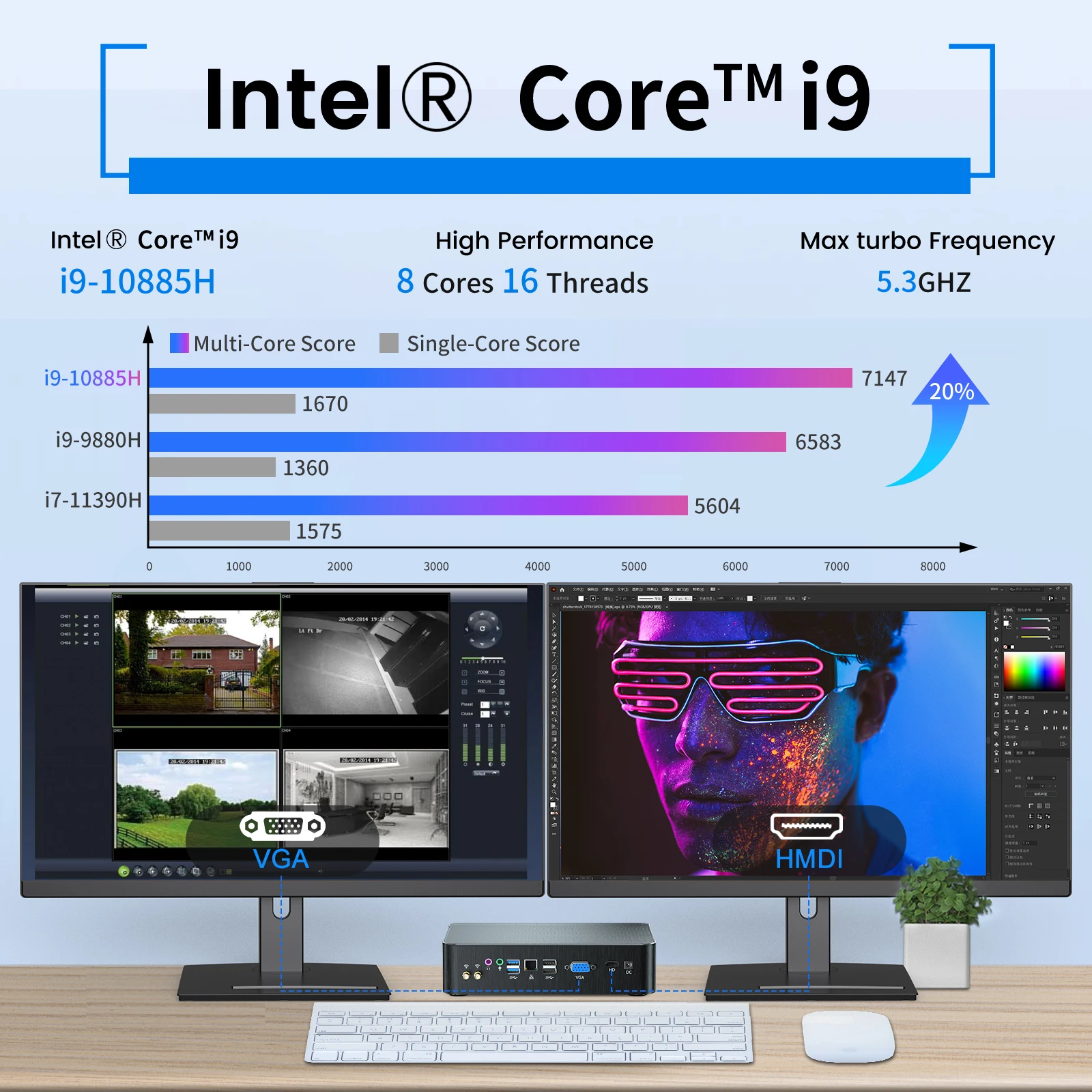 MSECORE MQ8 Intel i9-11900H Mini PC Windows 11 Gaming Desktop Computer Portable PC Office HTPC Barebone System NVME 4K WIFI6