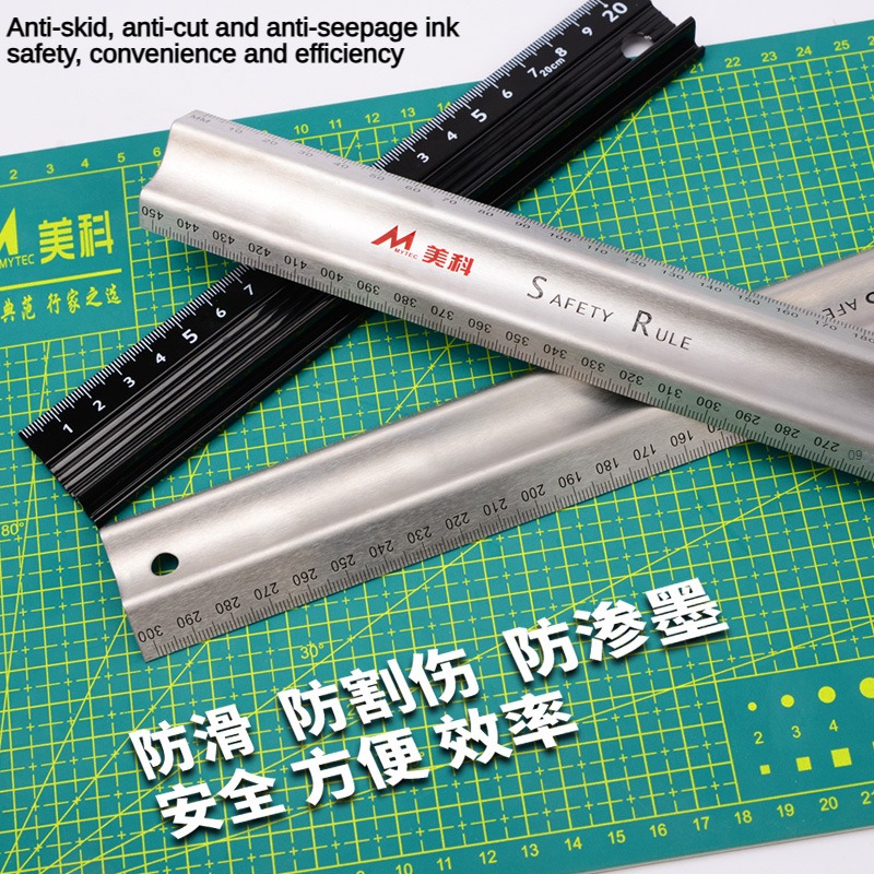 Multi-function Aluminum Alloy Hand Protective Ruler Non-slip Straight Ruler Wood Cutting Straight Woodwork Ruler Stationery