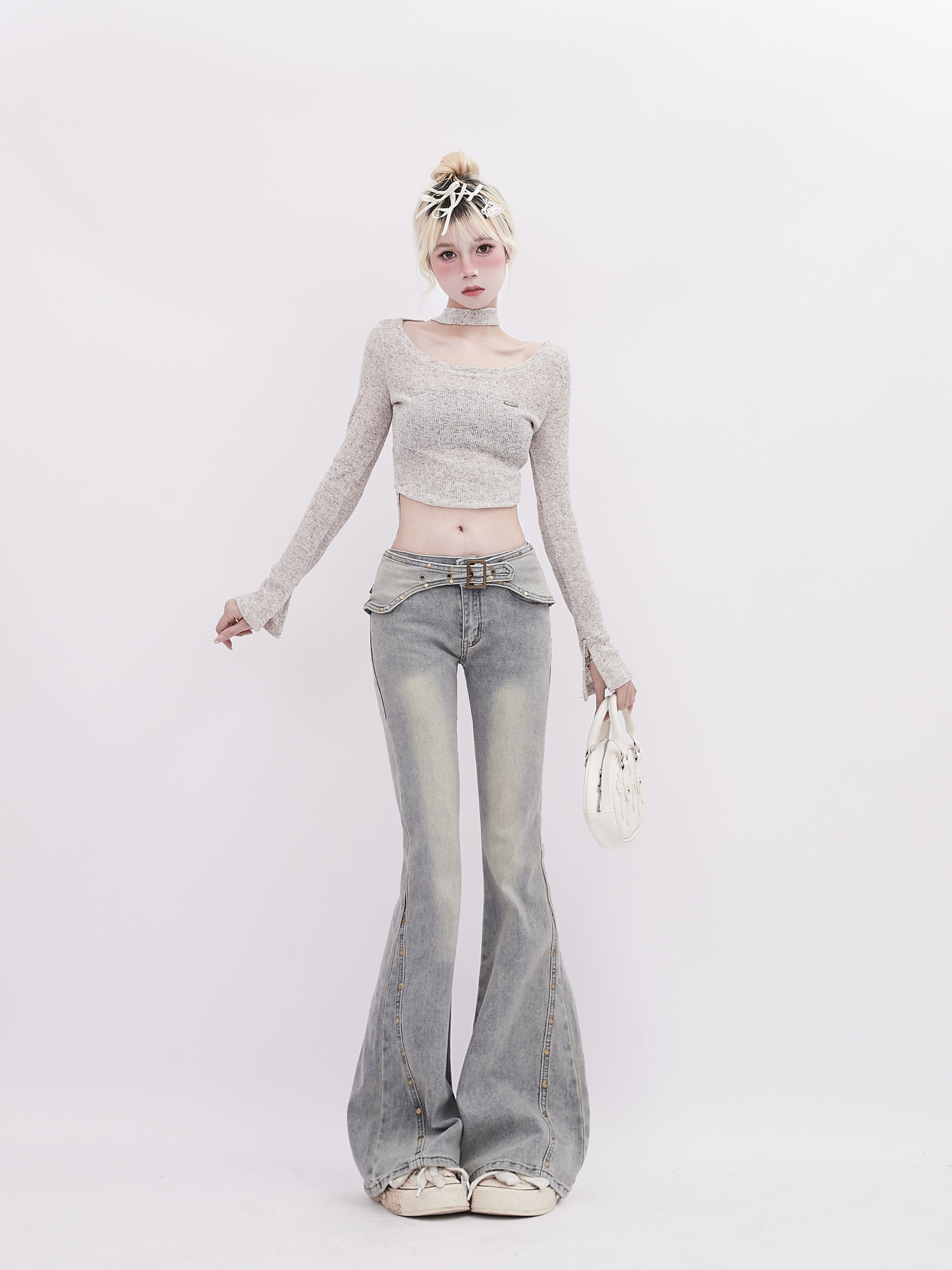 ผู้หญิง Light Blue Flare กางเกงยีนส์ Baggy Harajuku Vintage Denim กางเกง Y2k Jean กางเกงสไตล์ญี่ปุ่น 2000s ถังขยะ Oversize เสื้อผ้า