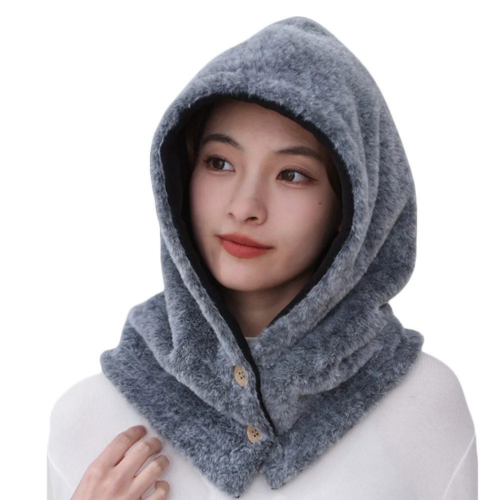 Gorro integrado de felpa para invierno, bufanda con protección para los oídos, gorro cálido, bufanda, pasamontañas suave a prueba de viento, sombrero para ciclismo
