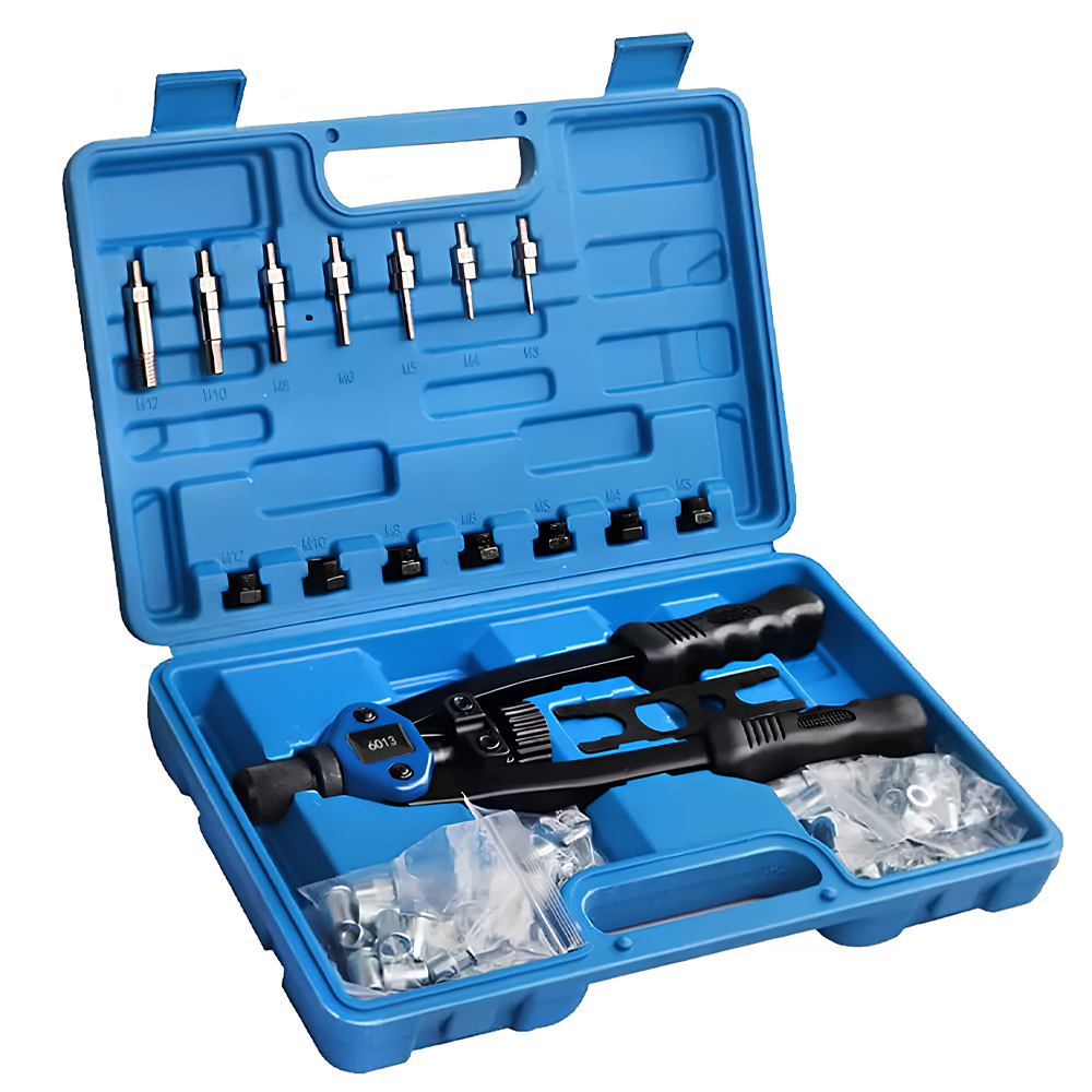 Klinknagelmoertangset, klinknageltangset, 110 klinkmoeren in M5 M6 M8 M10 M12, heavy-duty handklinkhamer klinkmoerpistool