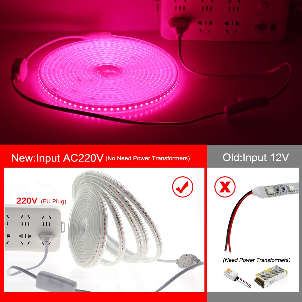 Grow Light Stripsเต็มสเปกตรัม 220V Phytoโคมไฟกันน้ําLEDแถบพืชสําหรับดอกไม้ต้นกล้าGrowเต็นท์Hydroponic 1-20M