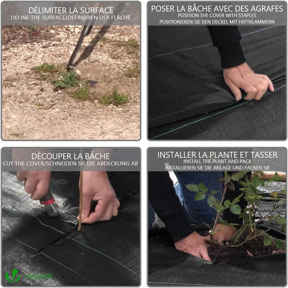 Malla Antihierbas, Tela Geotextil para Control de Maleza, 2 m x 25 m, 100 g/m2, Resistente a la Rotura y Estabilizada con