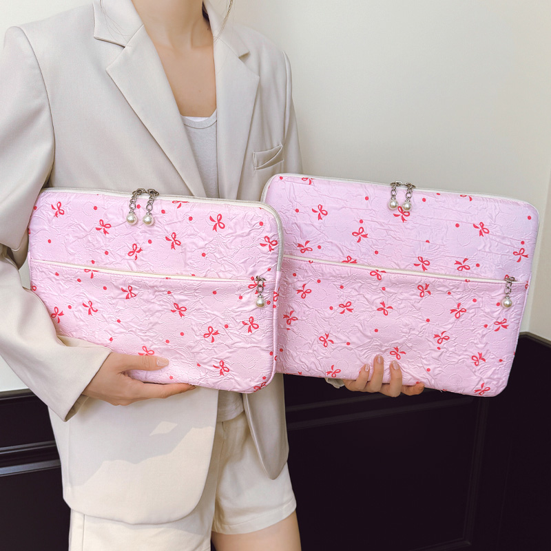 Professional Laptop Bag with Pearl Accent Zipper 13/15 Inch Ruffled Texture Shock-Resistant Cover for Work Leisure Activities