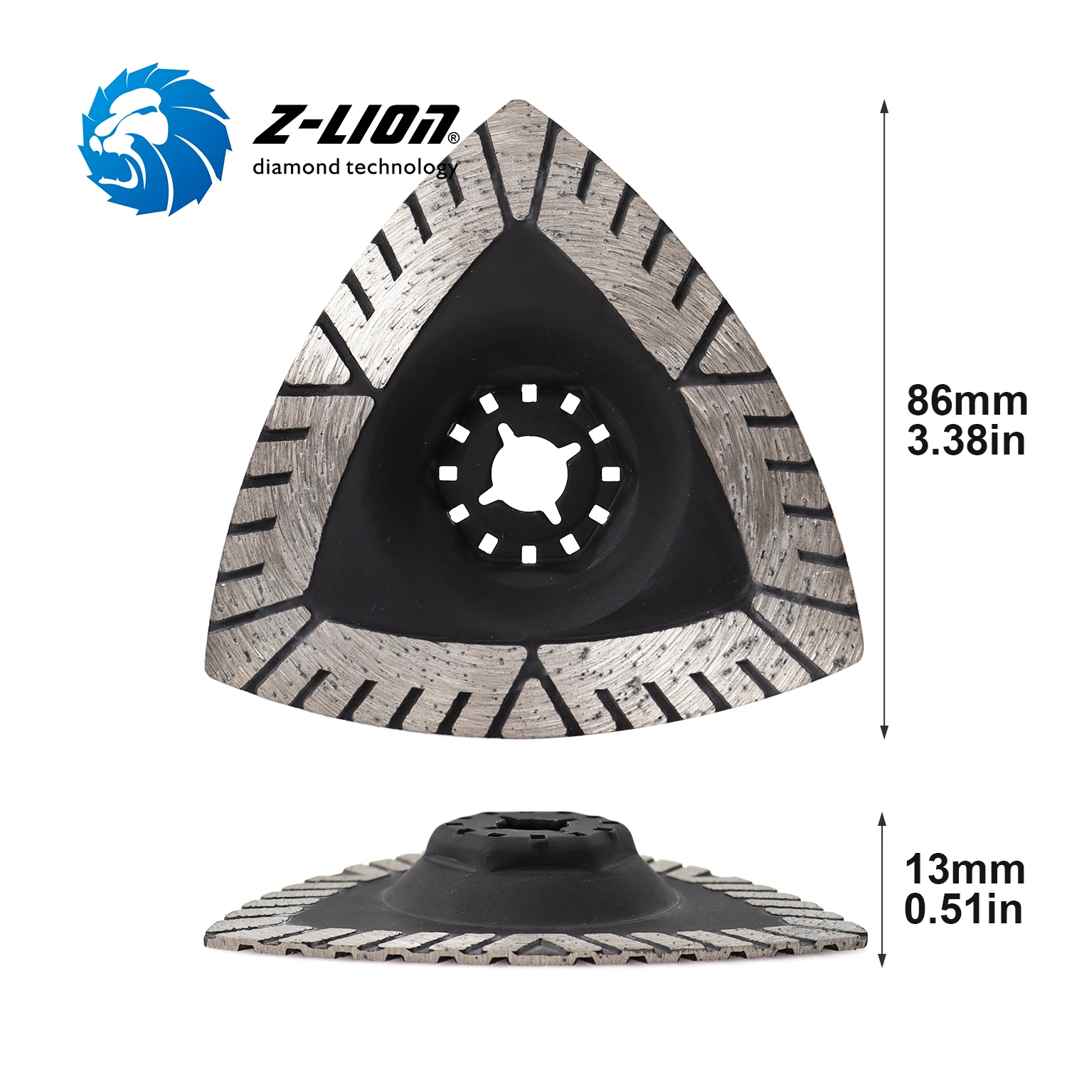 Z-LION 1 unidad de hoja de sierra triangular de disco de corte de diamante de 86mm para corte de mármol de azulejos de cerámica hojas de sierra multiherramienta escofina triangular
