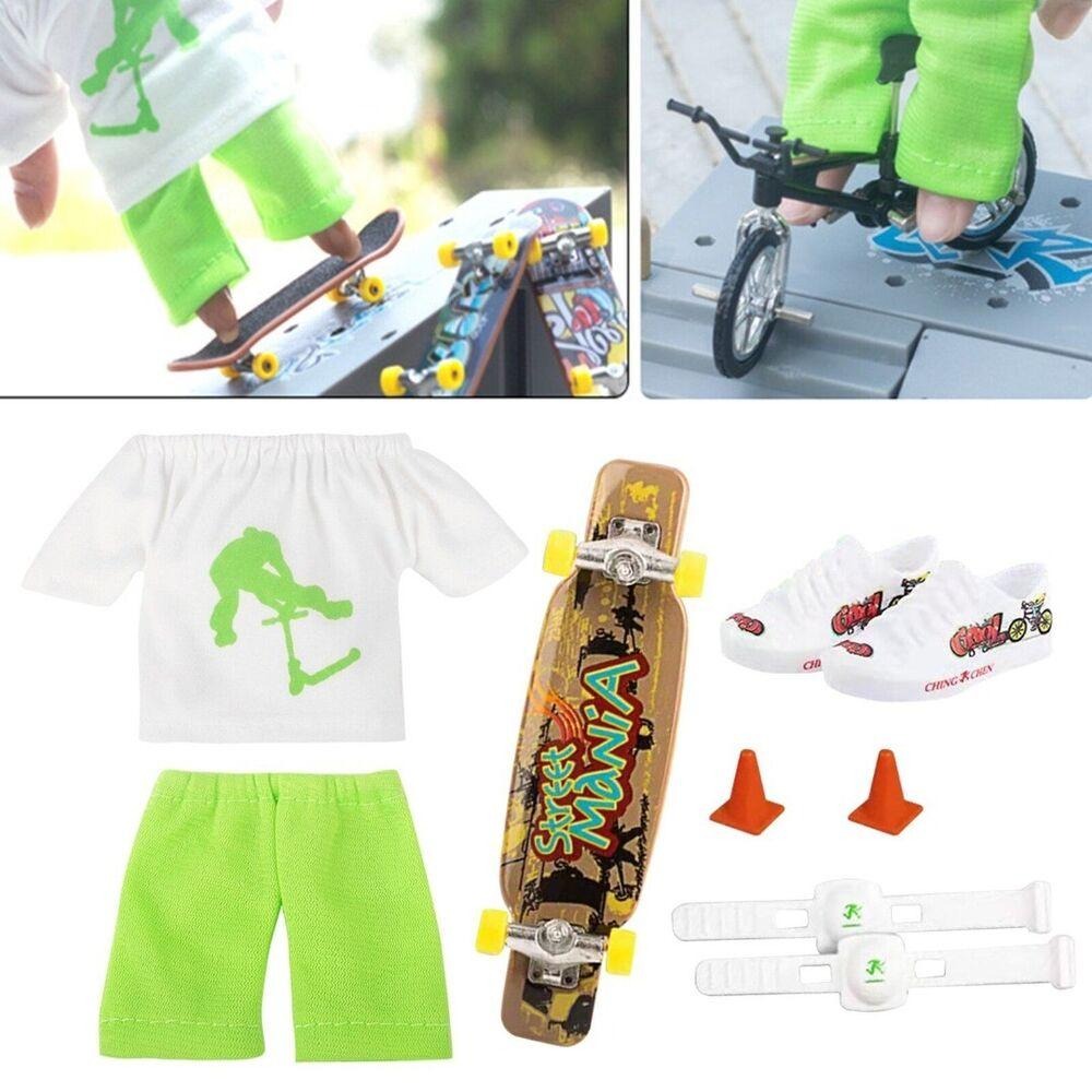 Small Finger Skateboard With Pants & Shoes Clothes Kit Mini Finger Scooter Set