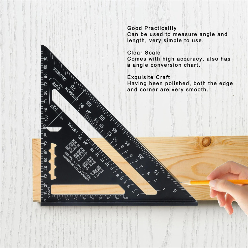 New 7Inch Triangle Ruler Measurement Tool Aluminium Alloy Carpenter Tools Inch Metric Angle Ruler Speed Square Woodworking Tools