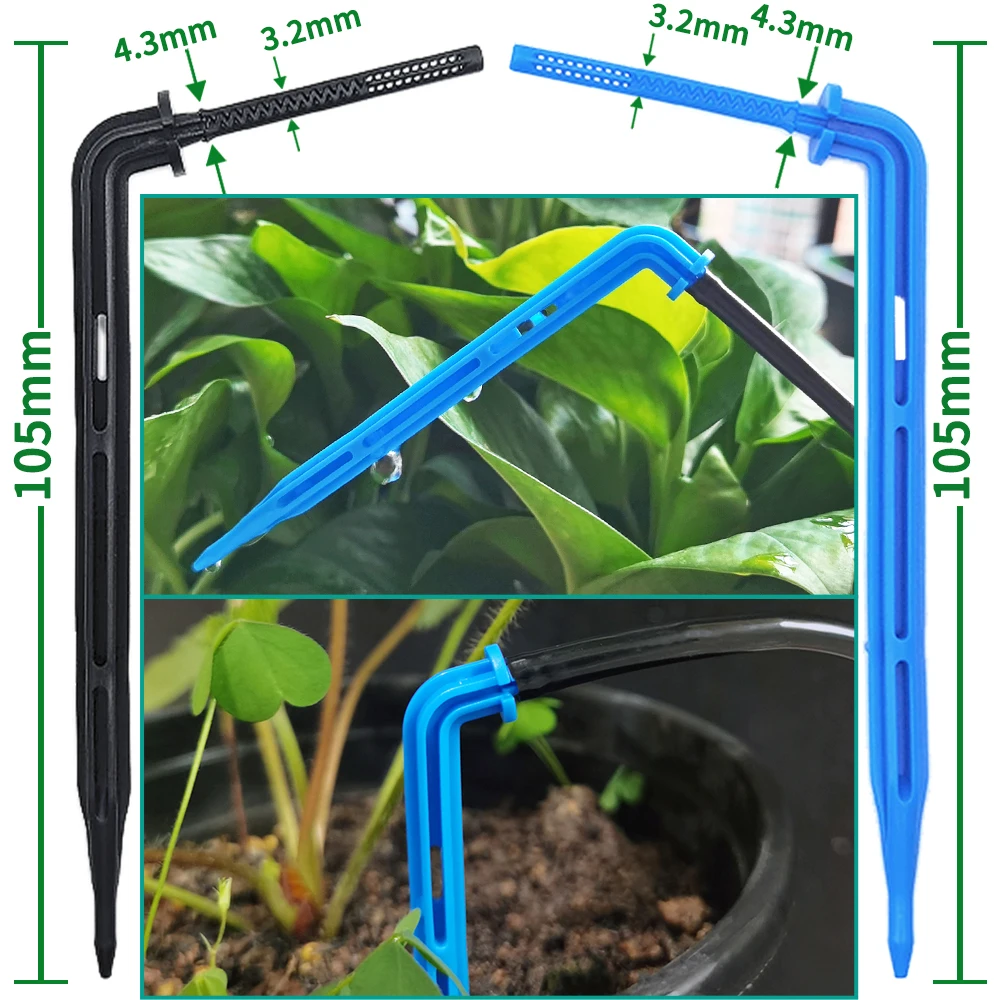 Kit de riego por microgoteo para jardín, 50 piezas con curva de gotero de flecha, emisor compatible con manguera de 3/5mm, ahorro de riego de flores