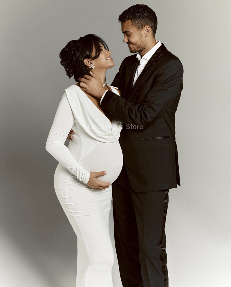 Vestidos de maternidade elegantes e sexy cor pura um ombro corpo con vestido de maternidade para fotografia e festas