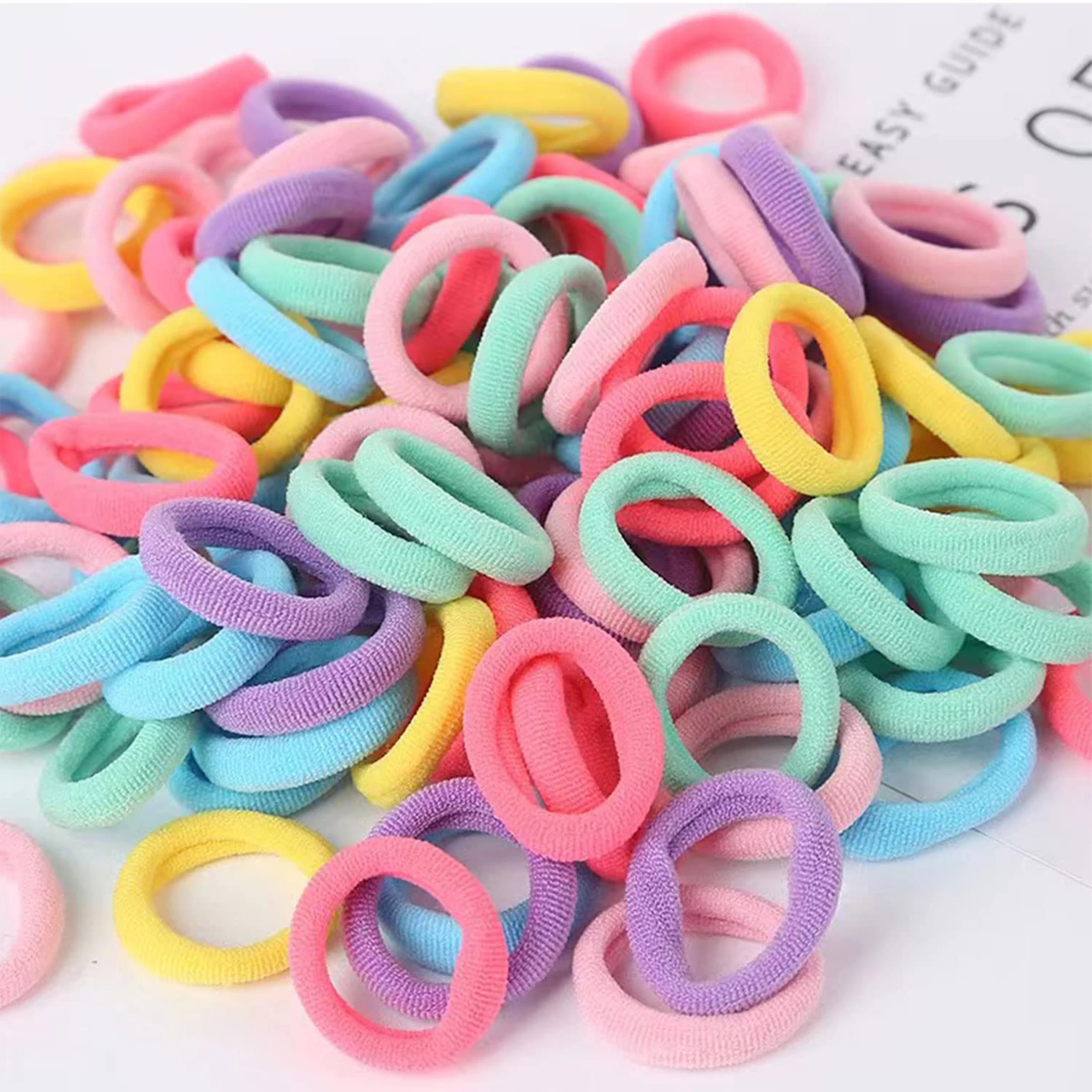 100 laços de cabelo psc, laços de cabelo macios, pequenas faixas de cabelo sem costura para meninas, elásticos de cabelo multicoloridos suportes de rabo de cavalo