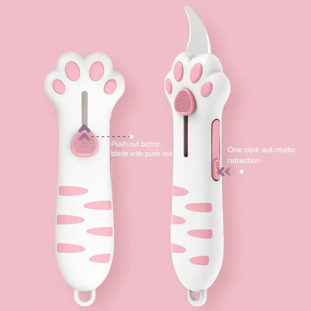 Women Portable Cat Knife Cute Cat Paw Box Cutter Retractable Claw Knife for Women Cat Scratching Paper Knife Mini Cardboard