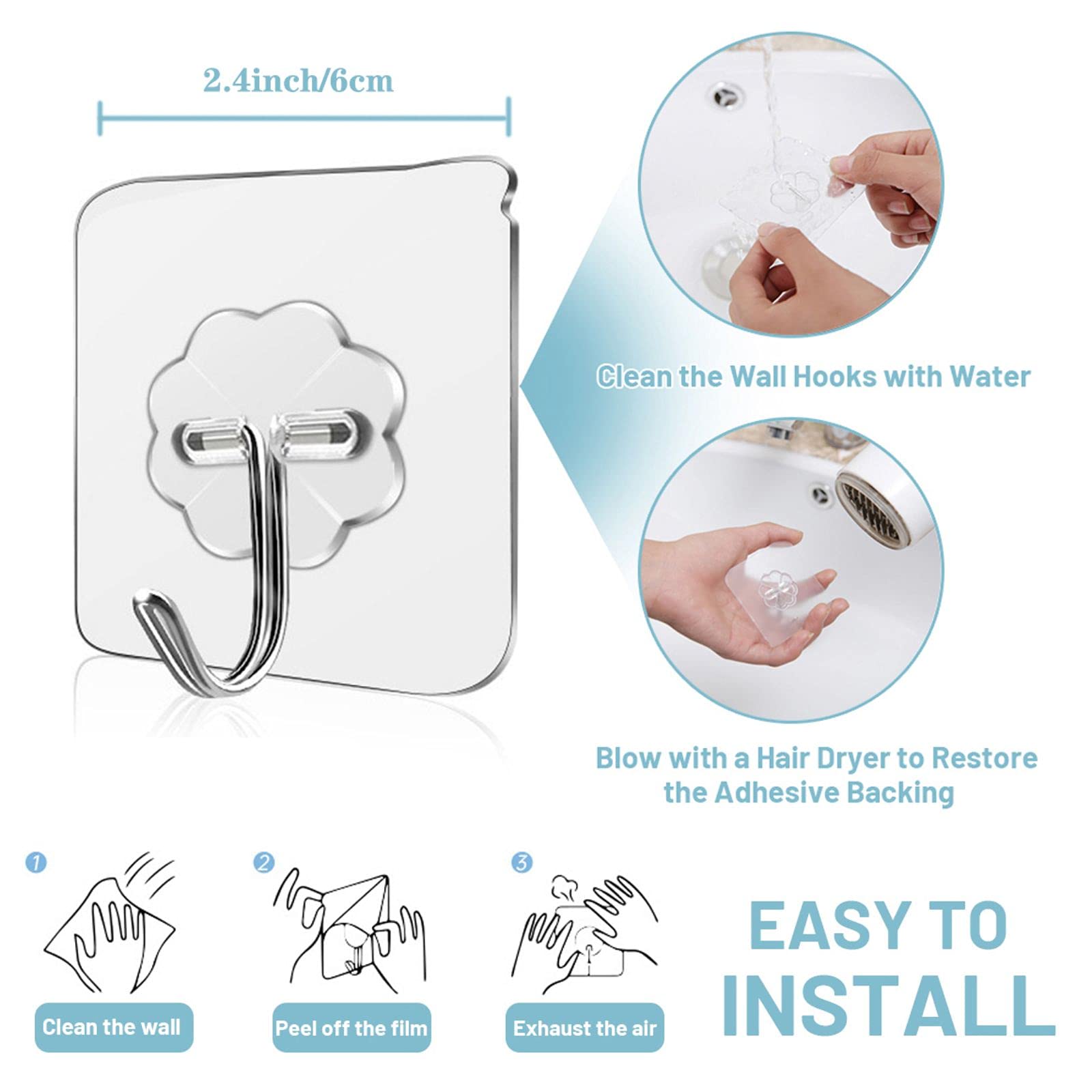 Ganci da parete impermeabili e resistenti all'olio, ganci adesivi per cucina, bagno, porta della doccia, porta da appendere alla parete esterna autoadesiva