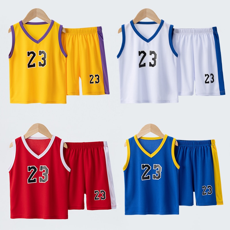 Traje deportivo de secado rápido para niños, camiseta informal sin mangas con pelota, pantalones cortos combinados de colores mezclados Joker, verano, 2/4 Uds.
