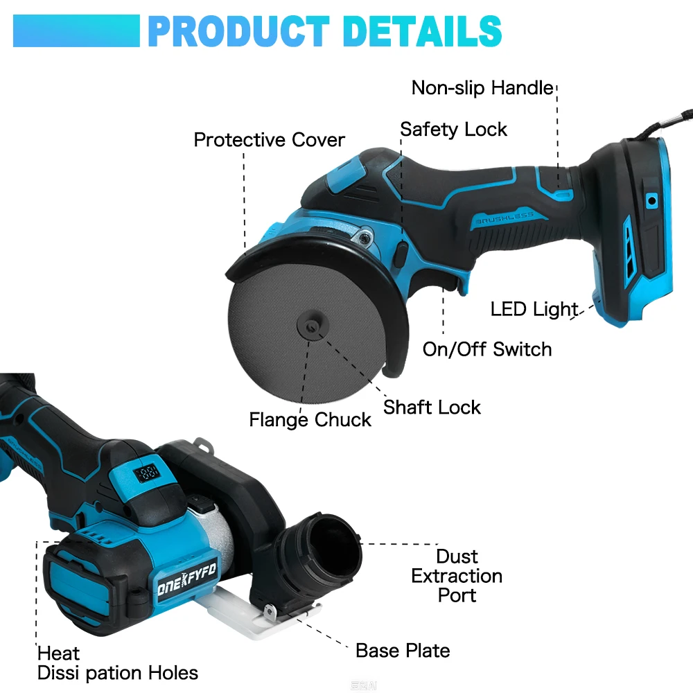 Brushless 3 นิ้วไร้สายไฟฟ้ามินิหู 18 V เครื่องบดมุมบดตัดเครื่องขัดเครื่องมือสําหรับ Makita 18 V แบตเตอรี่