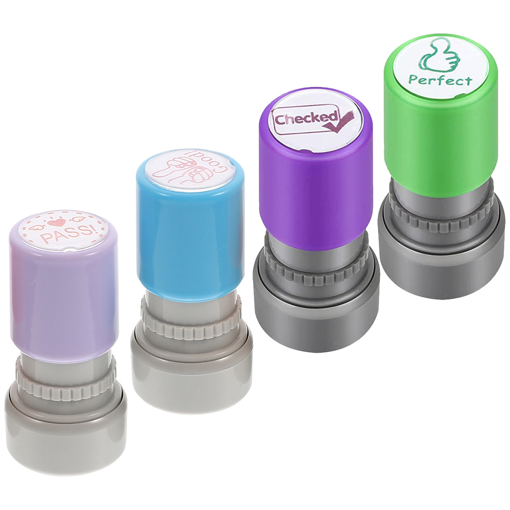 4 Stück einfache „Moedig Cartoon“-Kapitel-Grundschul-Stempel für Kinder, Präsentation, Kunststoff, Whiteboard, Schüler