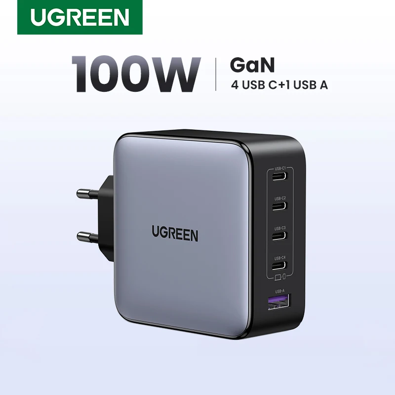 UGREEN 100W GaN Charger 5 Ports USB C Charger QC4.0 3.0 PPS For Macbook Air Laptop Tablet PDFast Charger For iPhone 17 16 15 Pro