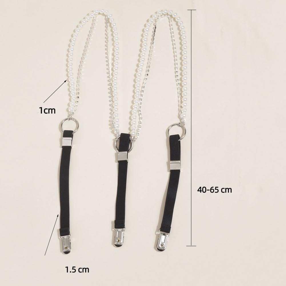 Strass cristal prata garra contas suspensórios para camisa feminina oring ligas de borracha elasticidade cinto pérola cintas para jeans cinta