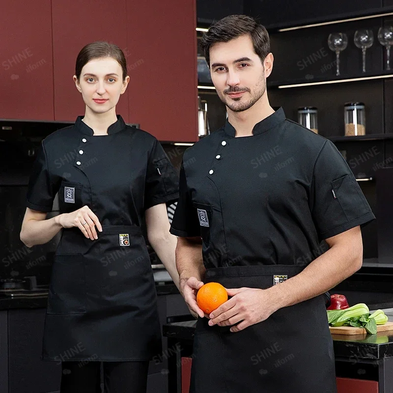 ผู้ชาย Chef แขนสั้นชุดห้องครัวร้านอาหาร Chef Coat เสื้อเบเกอรี่ Breathable Chef ชุดแขนยาว Chef แจ็คเก็ตผ้ากันเปื้อน