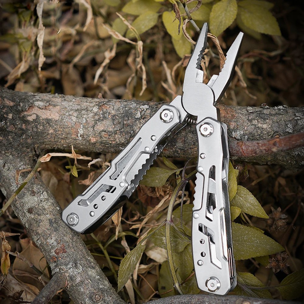 Alicates plegables multifunción, cuchillo de bolsillo, alicates para acampar al aire libre, herramientas tácticas de supervivencia y caza, cuchillo multiherramienta de acero inoxidable