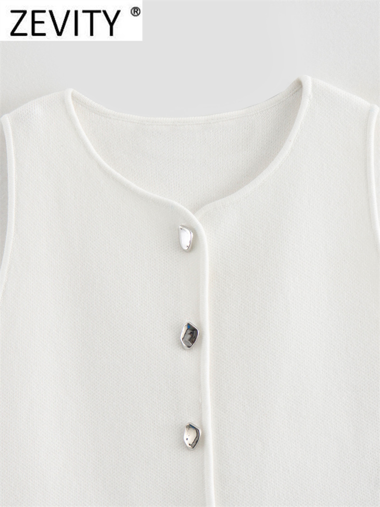 Zevity เสื้อถักคอวีมีรูสำหรับผู้หญิง, เสื้อเบลาส์แขนกุดสุดชิคเสื้อกั๊กเสื้อครอป LS6236