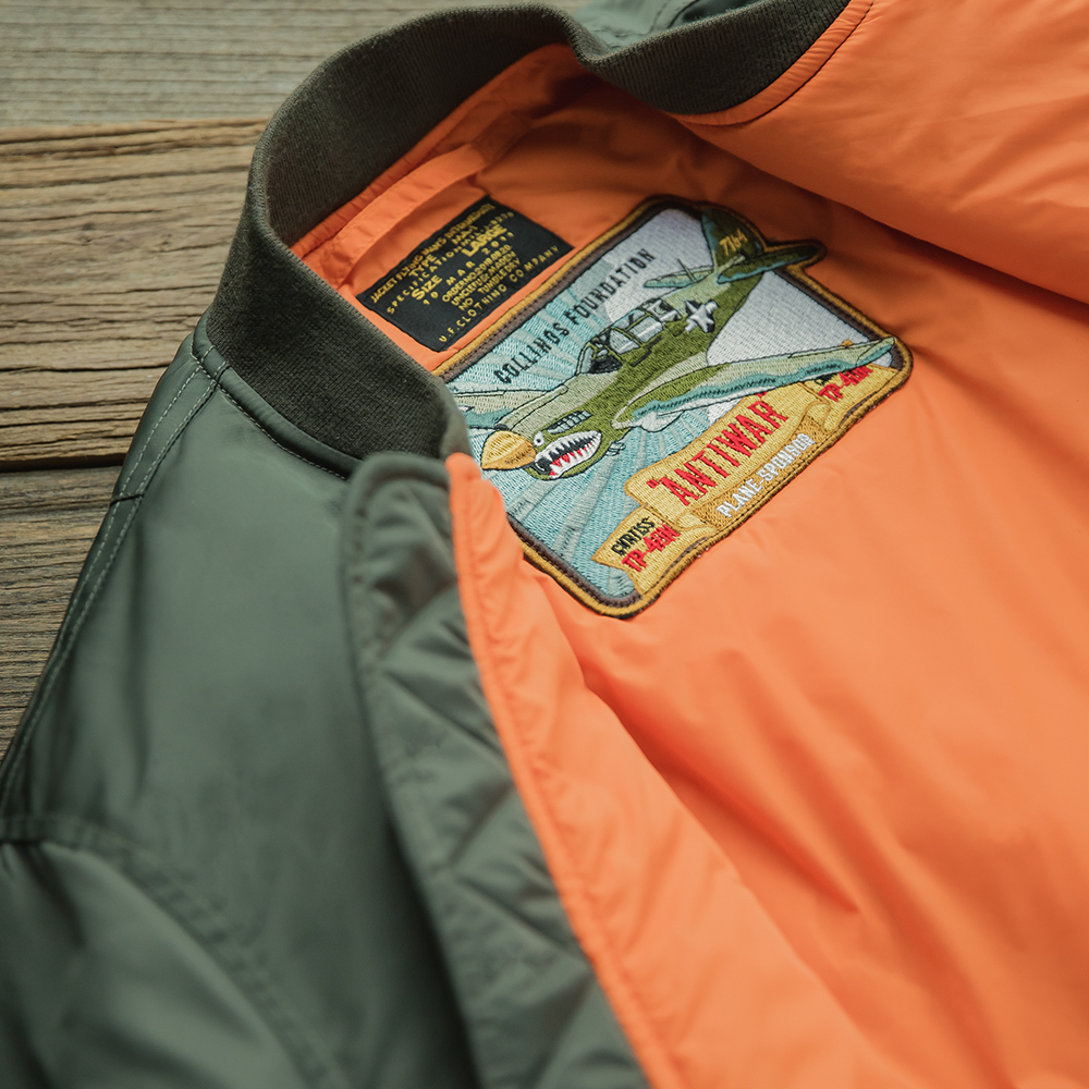 Maden เสื้อแจ็กเก็ตนักบิน MA1, jaket baseball หนามีแผ่นรองเพิ่มความอบอุ่นเสื้อคลุมฤดูหนาวเสื้อผ้าผู้ชายสีเขียว