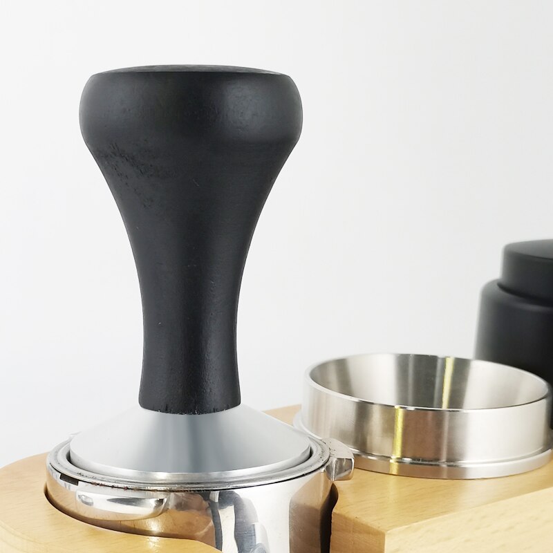 Espresso Tamper with Black Wood Handle, Coffee Tools, Distribuidor, Tampers de café, 51mm, 54mm, 58mm, 51mm, 53mm, 58mm, 1Pc