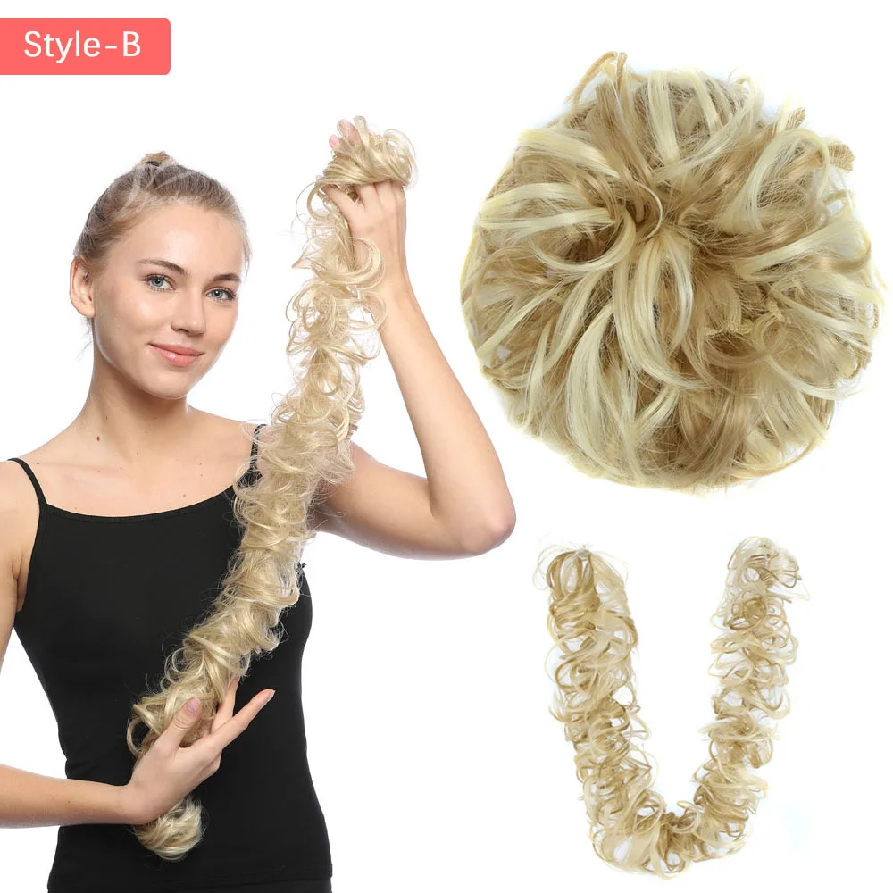 Lộn Xộn Bun Phần Lông Xoăn Gợn Sóng Scrunchies Cho Nữ Updo Bộ Tóc Giả Tổng Hợp Giả Làm Tóc