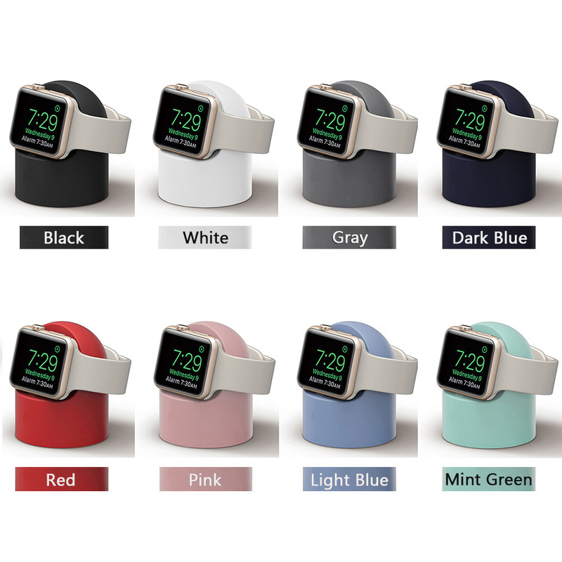 Supporto caricabatterie per Apple Watch Series Ultra/8/SE2/7/6/SE/4/3 49mm/45mm/44mm/42mm/41mm/40mm/38mm Modalità comodino in silicone durevole
