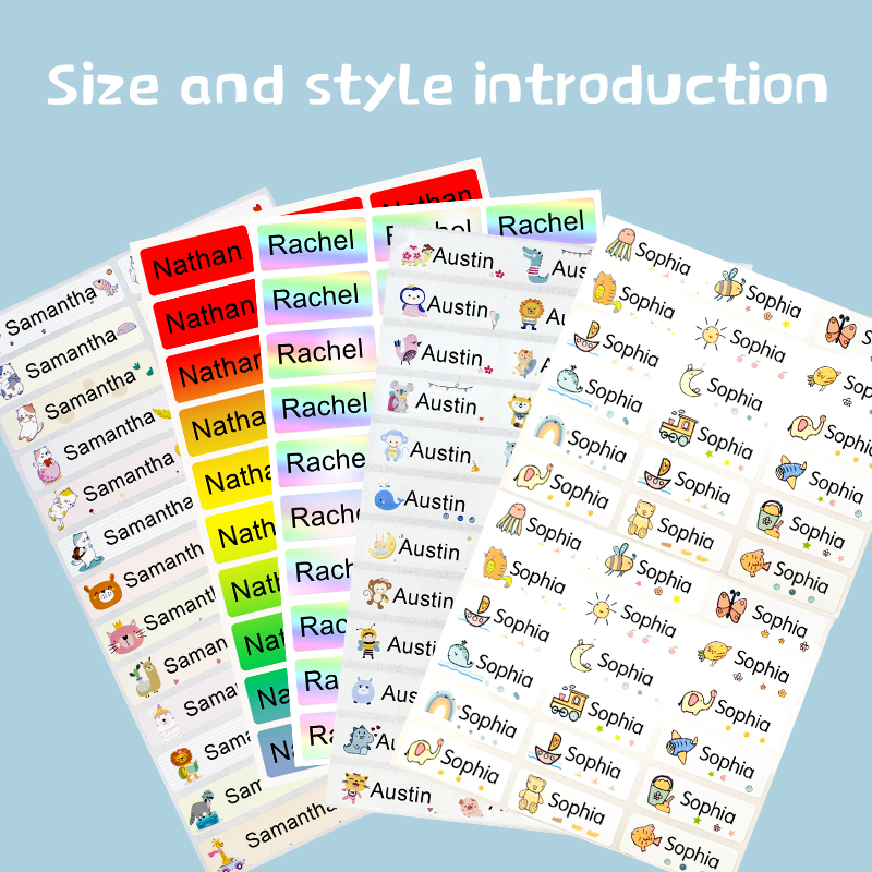 ชื่อสติกเกอร์ที่กําหนดเองกันน้ํา Kawaii Decals ส่วนบุคคลป้ายชื่อสําหรับโรงเรียนเด็กเครื่องเขียนขวดแท็ก