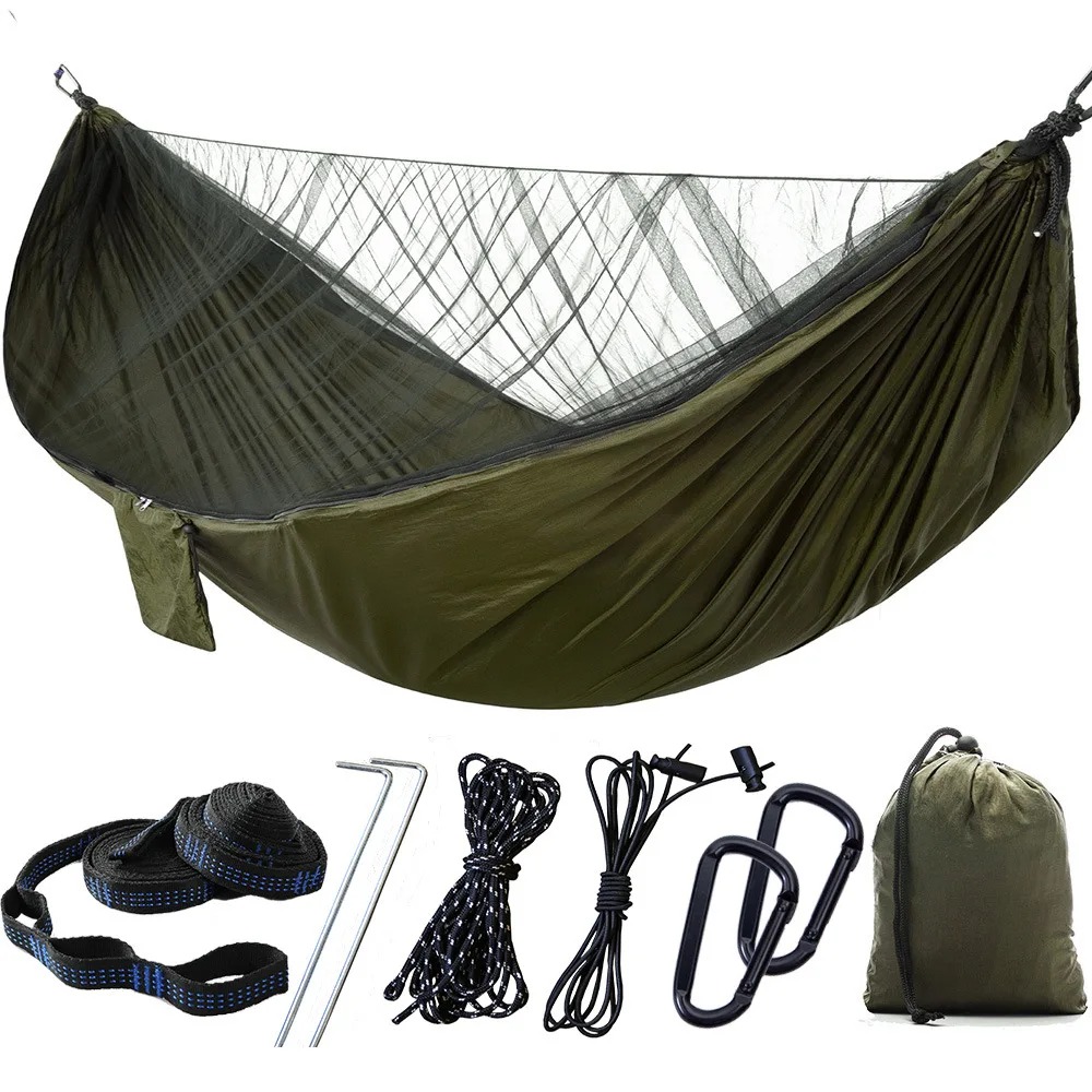 Hamaca de camping para 2 personas con mosquitera, equipo ultraligero, columpio para adultos, hamaca colgante