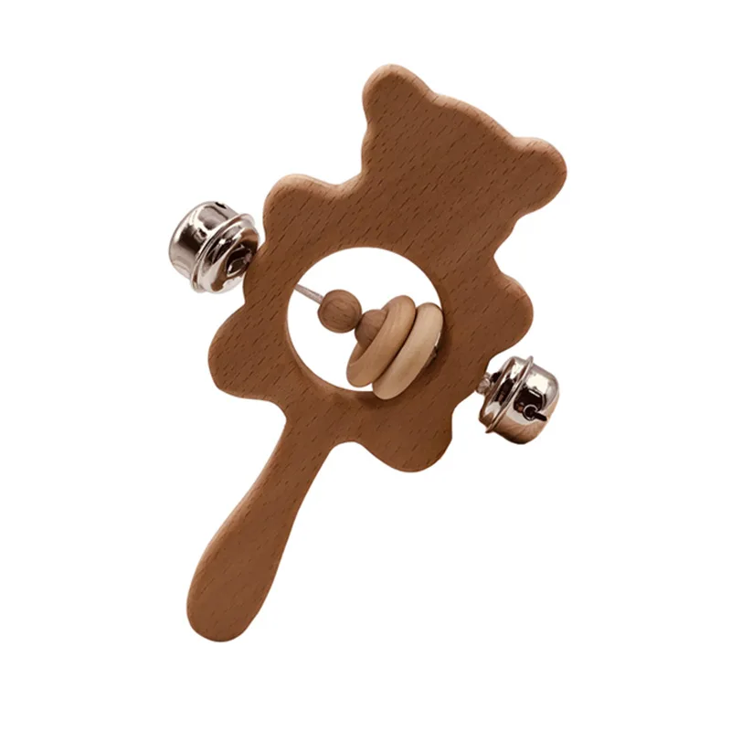 ความปลอดภัยไม้ Beech สัตว์ Pacifier Rattle หัตถกรรมอุปกรณ์เสริมฟันกรามของเล่นสําหรับเด็กทารกจุกนมกัด Teether ของขวัญ