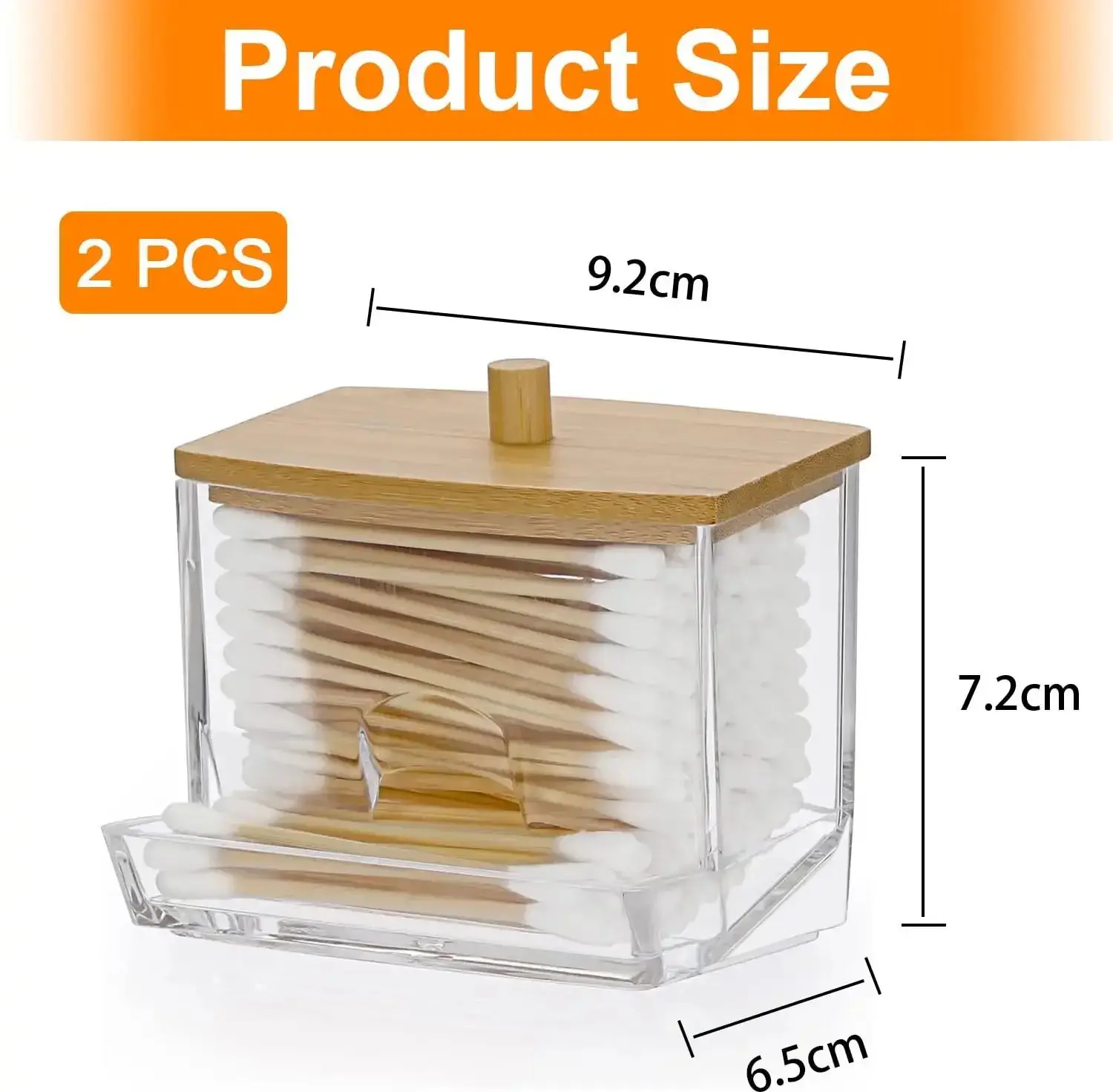 Soporte para bastoncillos de algodón, dispensador de bastoncillos con tapas de bambú, tarros de almacenamiento para baño de bambú, contenedores de almacenamiento de plástico transparente, 1 Uds.