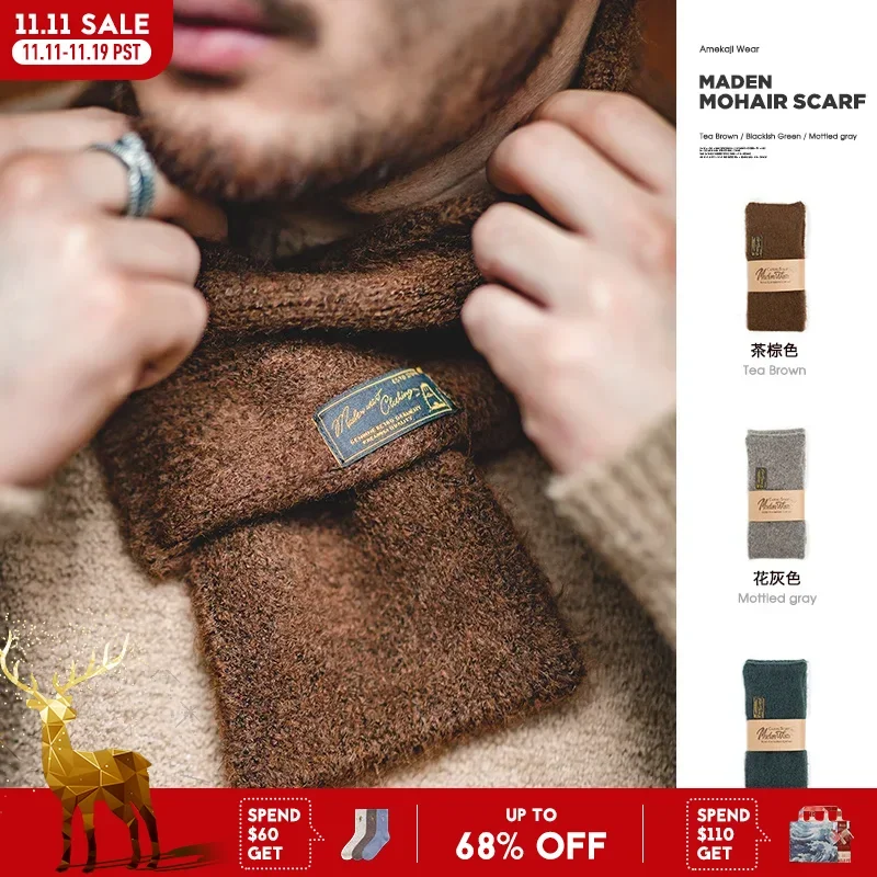 Sciarpa in mohair vintage Maden Sciarpe invernali lavorate a maglia per uomo e donna Sciarpa con colletto di piccole dimensioni calda antivento tinta unita moda semplice