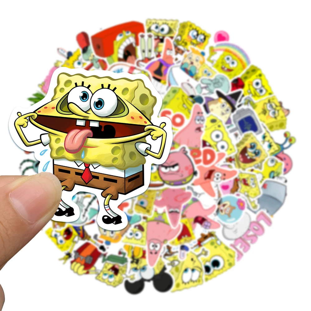 50/100pcs SpongeBob SquarePants สติกเกอร์การ์ตูนแล็ปท็อปรถตู้เย็นรถจักรยานยนต์กระเป๋าเดินทางกันน้ําของขวัญของเล่นเด็กข้อเสนอ