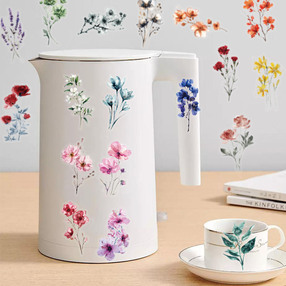 50/300PCS Tinte Blume Aufkleber Pack Wasserdichte Transparente PET Broschüre Blume Material Dekorative Gitarre Notebook Aufkleber
