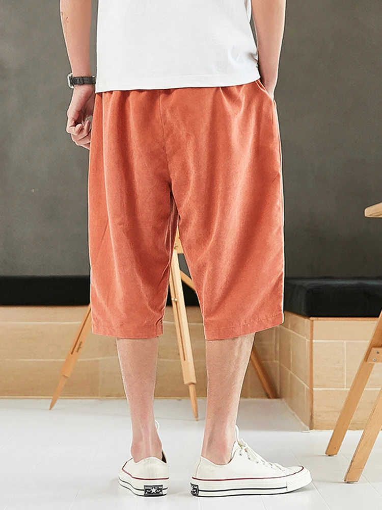 Plus size verão harem calças dos homens corredores curtos estilo chinês bezerro casual calças largas masculino capris 8xl
