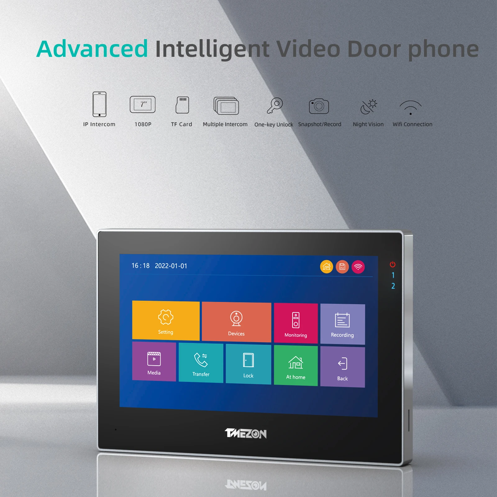 2-draads TMEZON WiFi Video Deurtelefoon Deurbel Intercom 7 Inch 1080P Touchscreen Monitor APP/Swipe/kaart 4in1 Ontgrendelen tuya app