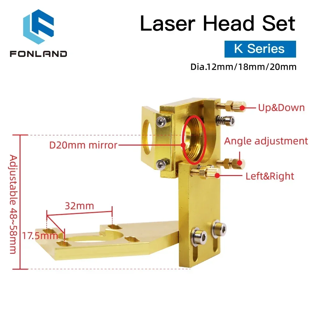 FONLAND K Series CO2 Mini Laser Head Set D12 18 20 Lens for 2030 4060 K40 Laser Engraving Cutting Machine
