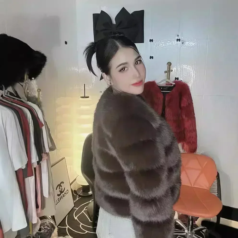 NEUER Langarm-Kunstpelzmantel 2025, Winter-Damenmode, dicker warmer Fuzzy-Mantel, Oberbekleidung, weiblich, grau/schwarz, Kunstpelzjacke