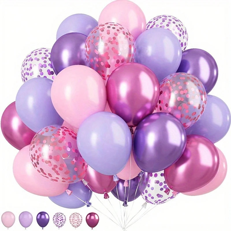 Juego De globos De 50 Uds para bodas, cumpleaños, globos De Metal y confeti morados rosa macarrón, utilizados para fiestas interiores y exteriores