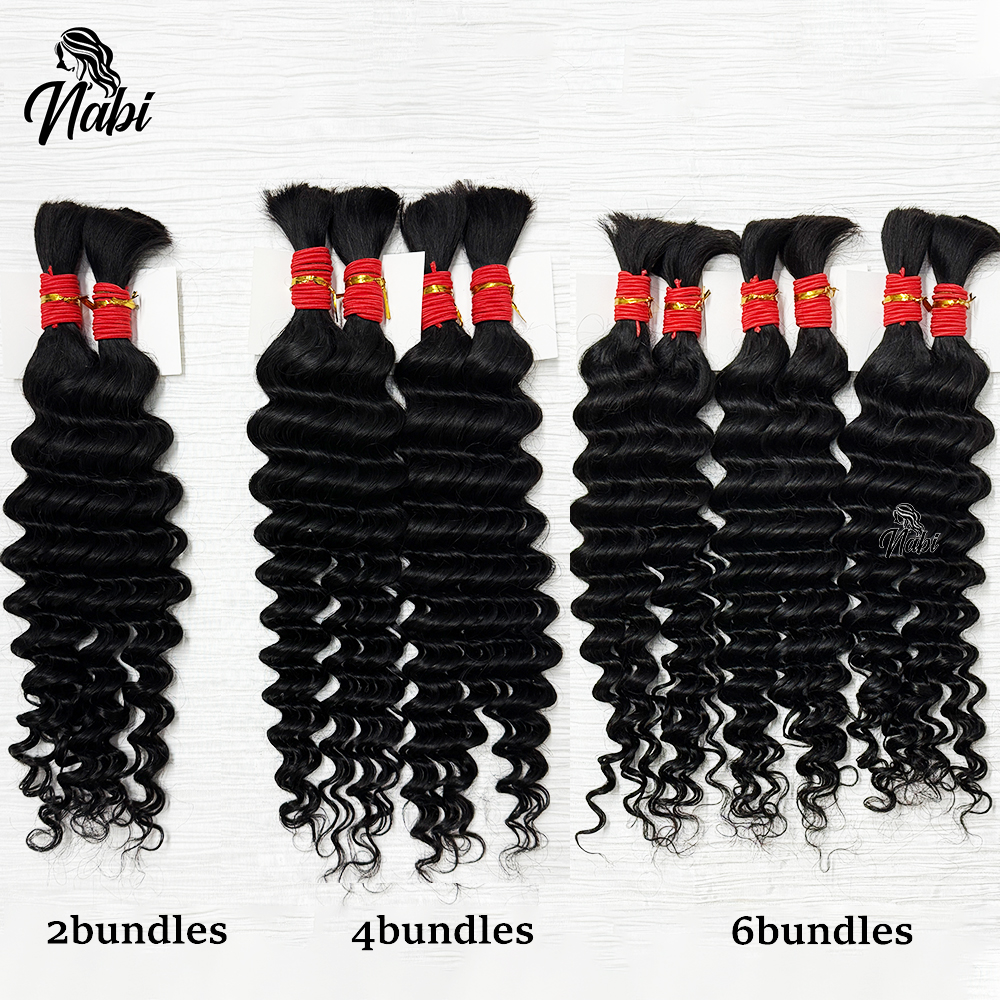 NABI 人毛バンドル編組ディープウェーブバージンヘアエクステンションナチュラルカラー三つ編み横糸なしヘアバルクエクステンション