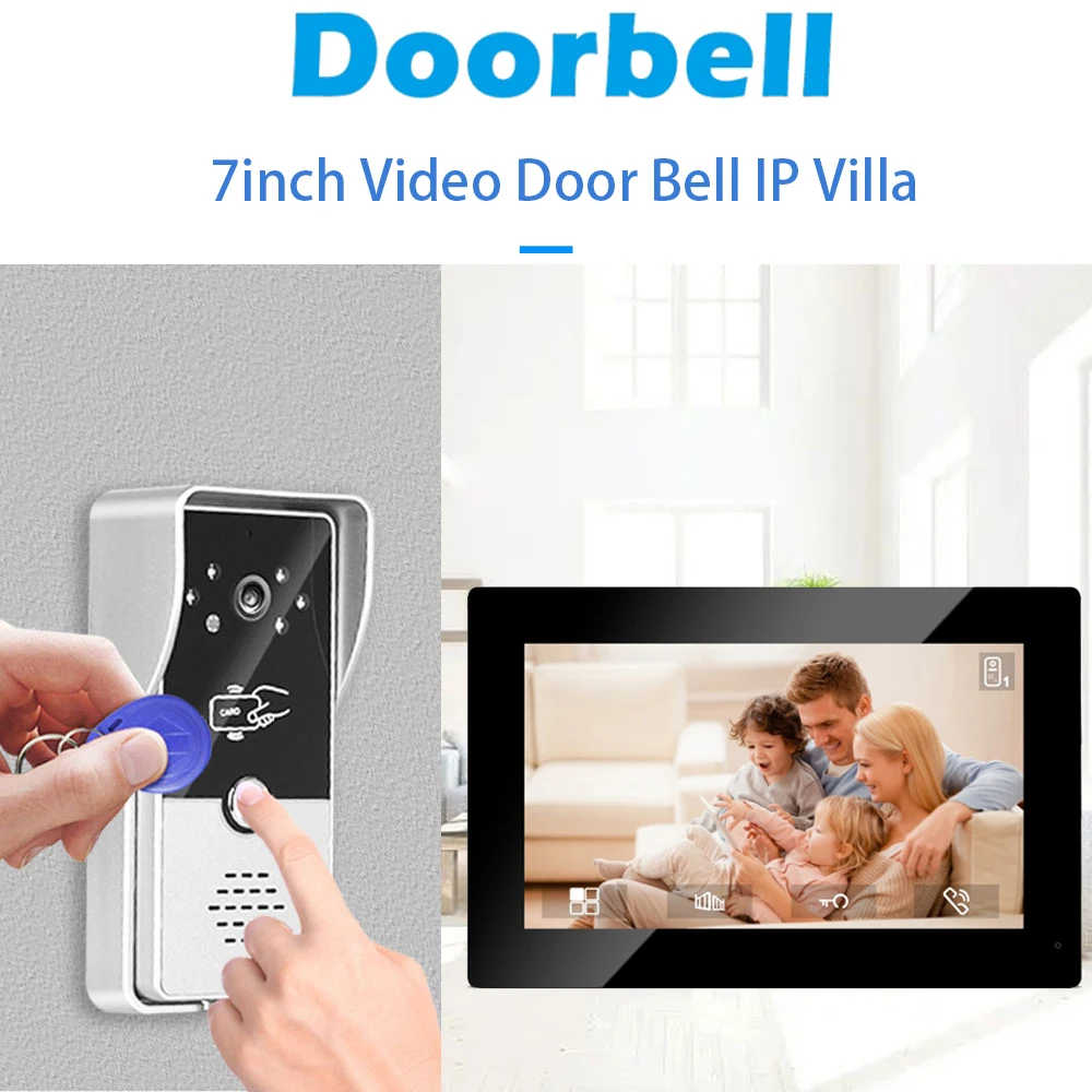 Sistema de intercomunicação de vídeo com fio, porta externa, painel de chamada de rua, campainha RFID, fechadura eletrônica