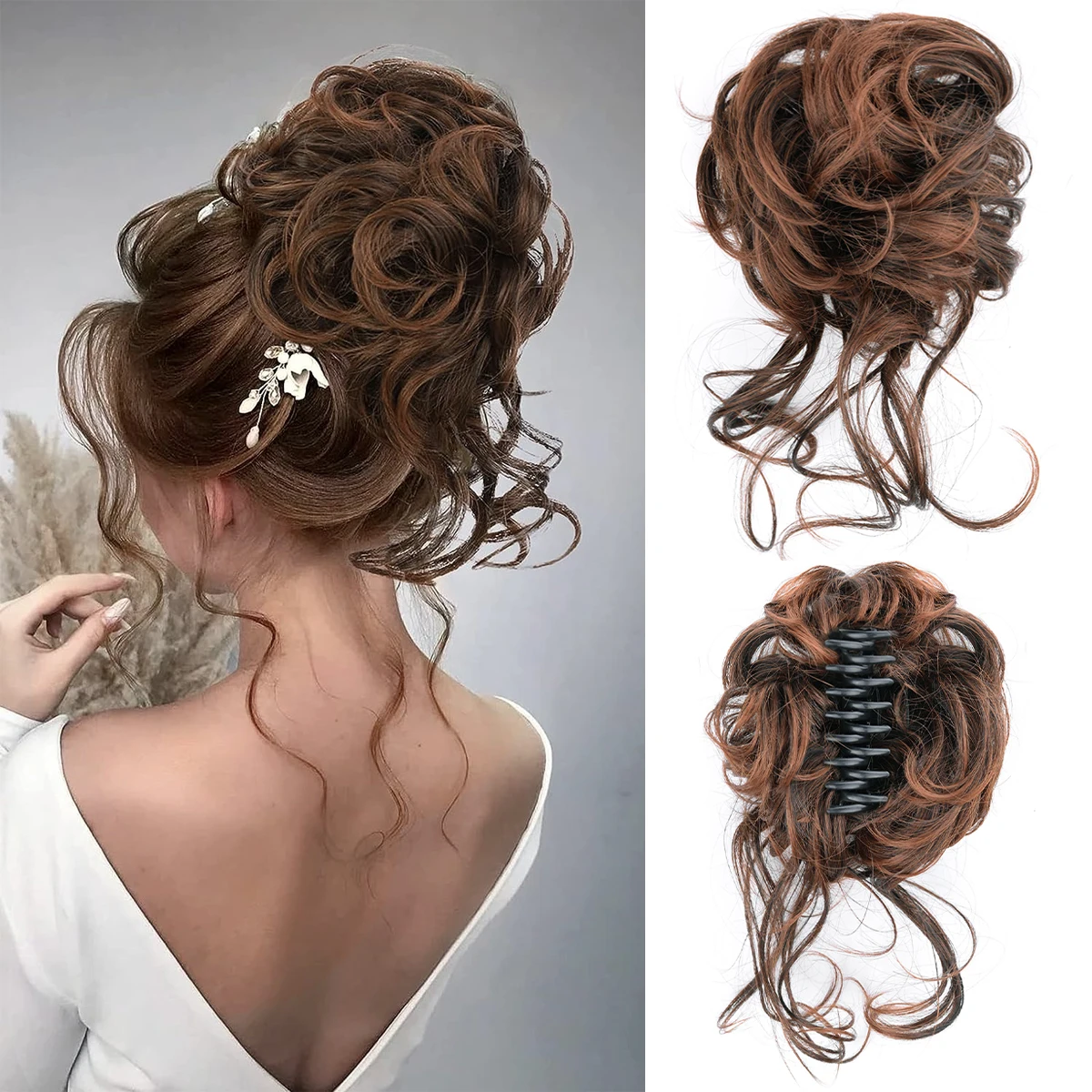 Synthetic Claw Chignon Women Messy Curly Fluffy Hair Bun Clip In Ponytail Hair Extensions Natural False Hairpieces For Women