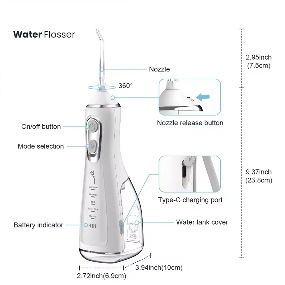 Irrigador Oral portátil para limpieza de dientes, limpiador de hilo dental de agua de alta presión, palillo de dientes, hilo Dental para higiene Dental, accesorios dentales