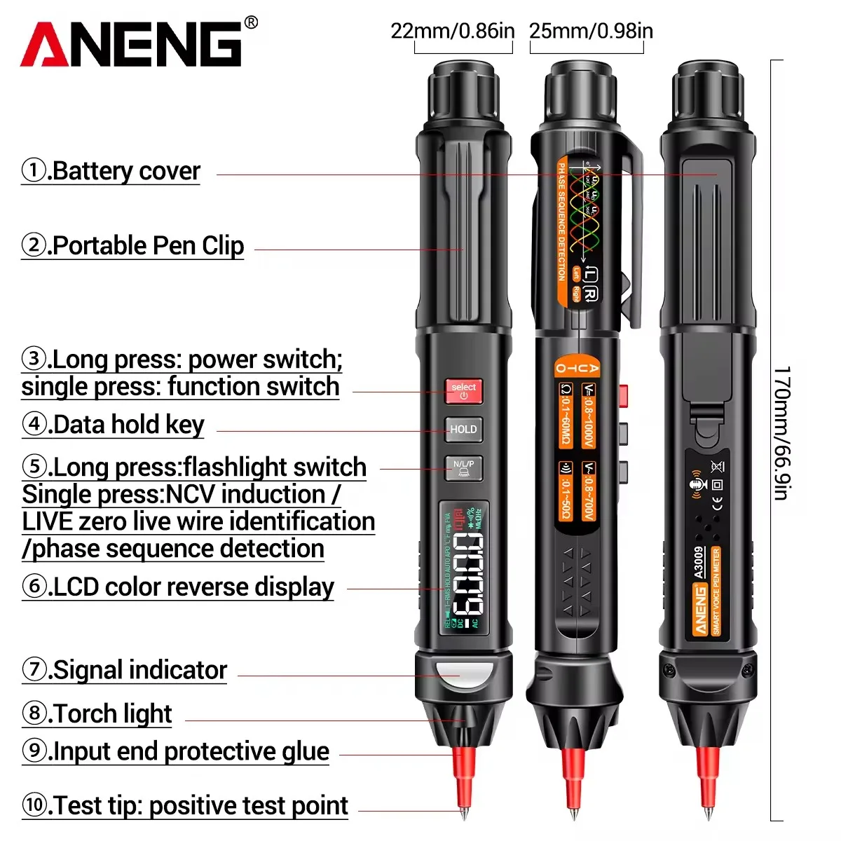 ANENG A3009 Pro ประเภทปากกามัลติมิเตอร์อัจฉริยะ Voice Broadcast ปากกาเครื่องทดสอบ Multimetro ดิจิตอล DC AC แรงดันไฟฟ้าสายเครื่องมือทดสอบ