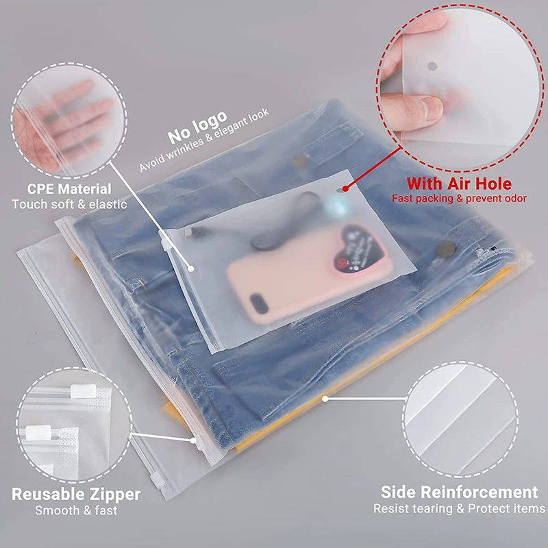 Bolsa Ziplock esmerilada de viaje, bolsa de almacenamiento de PE, bolsa translúcida de plástico con cremallera EVA, bolsa Ziplock, bolsa de embalaje impermeable, 10 Uds.