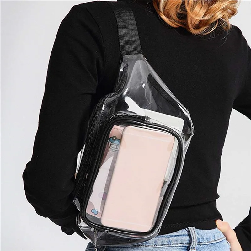 Marsupio da donna in PVC Marsupio Marsupio per anca Borsa da petto trasparente trasparente Borsa da viaggio da spiaggia Borsa da corsa con cerniera per anca a banana