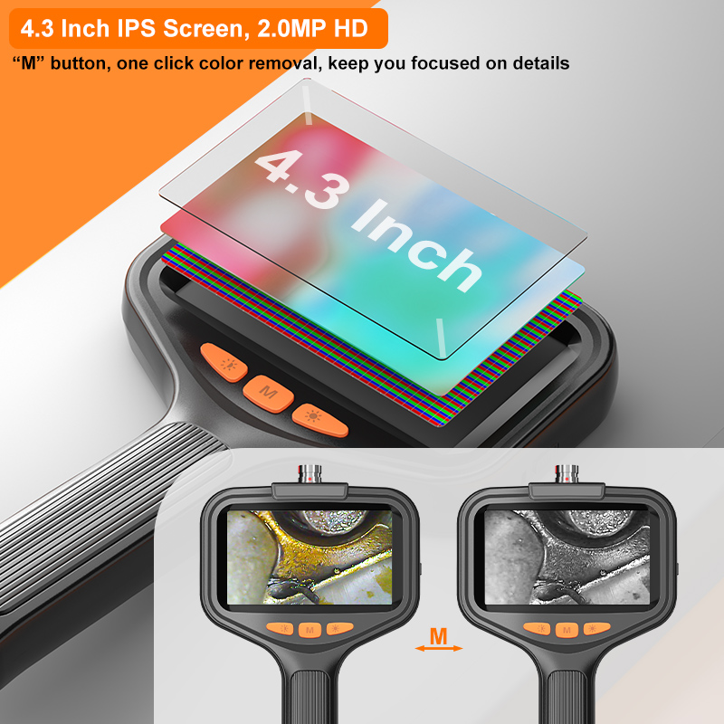 Single Dual Lens Handheld Endoskop 4.3 ''Bildschirm HD1080p 2m-100m Aviation Plug Rohr Inspektion Endoskop Kamera wasserdichte LEDs