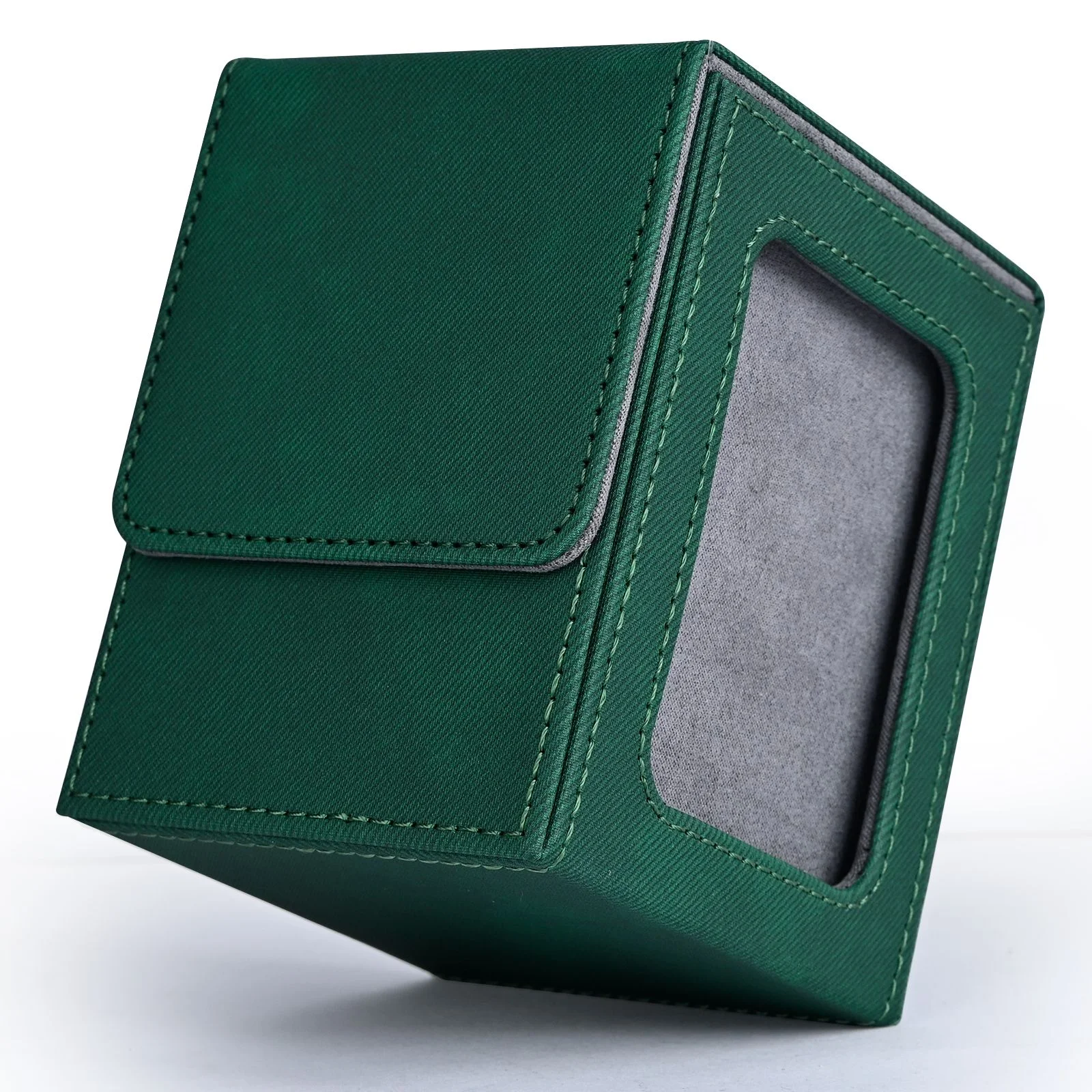 Kartendeckbox mit Sichtfenster, Sammelkarten-Aufbewahrungskoffer, fasst 120+ einärmelige Karten, PU-Leder-Denim-Kartenbox für TCG